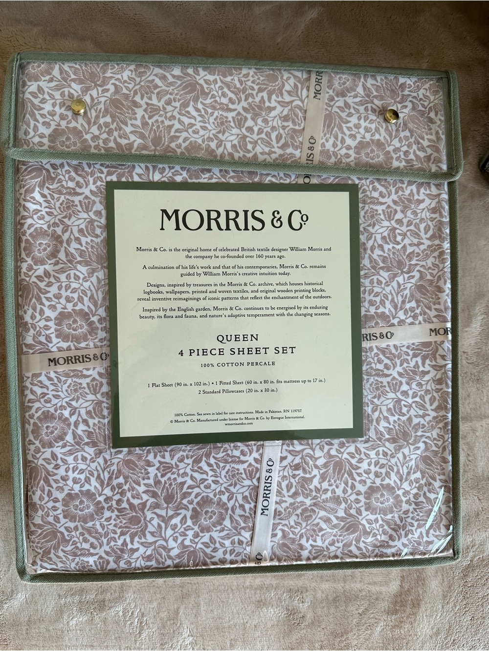 Morris & Co William Morris Queen 4-Piece Cotton Percale Sheet Set - Blush Floral